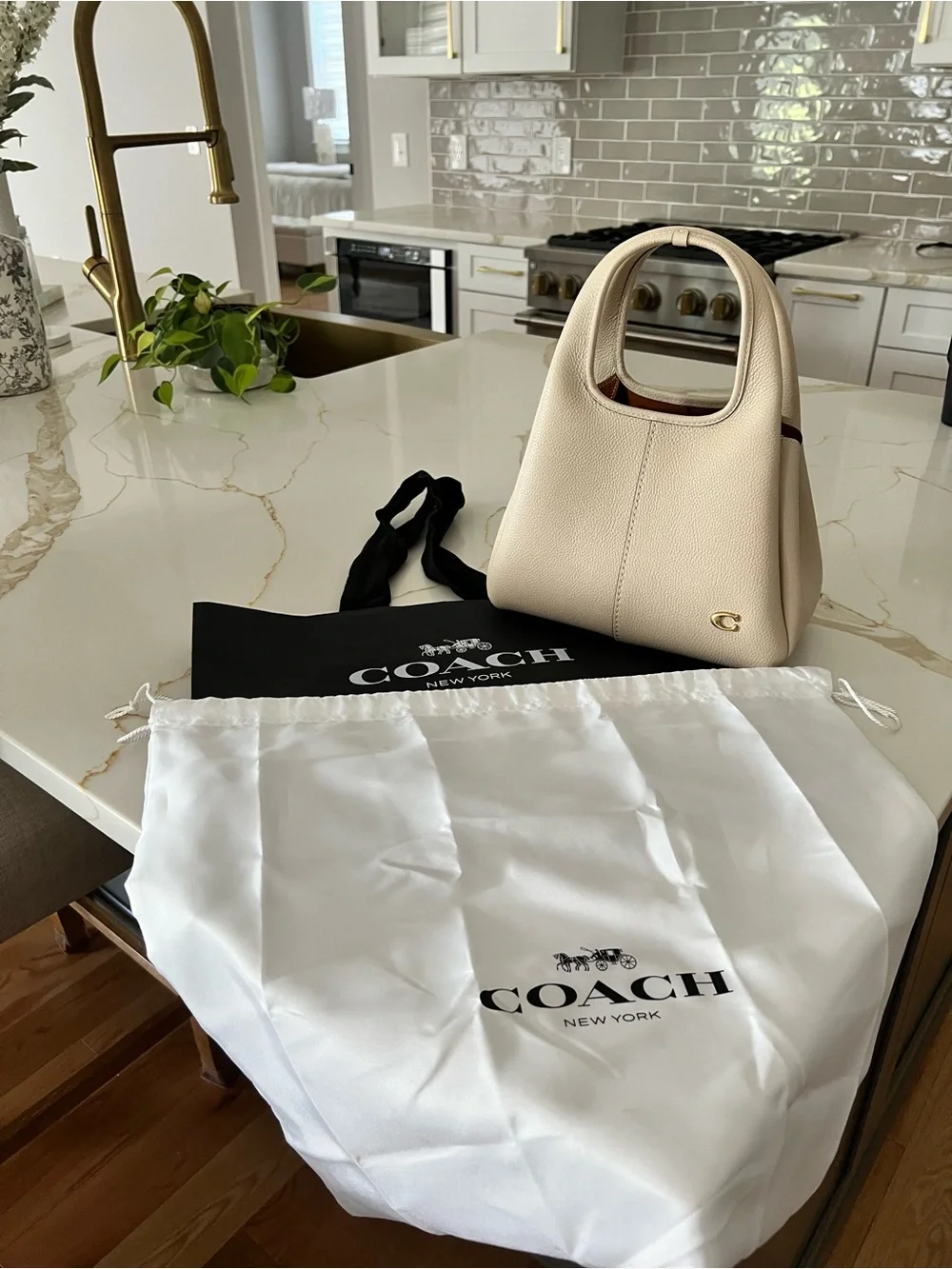 Coach Mini Pebbled Leather Tote in Cream with Gold Accent